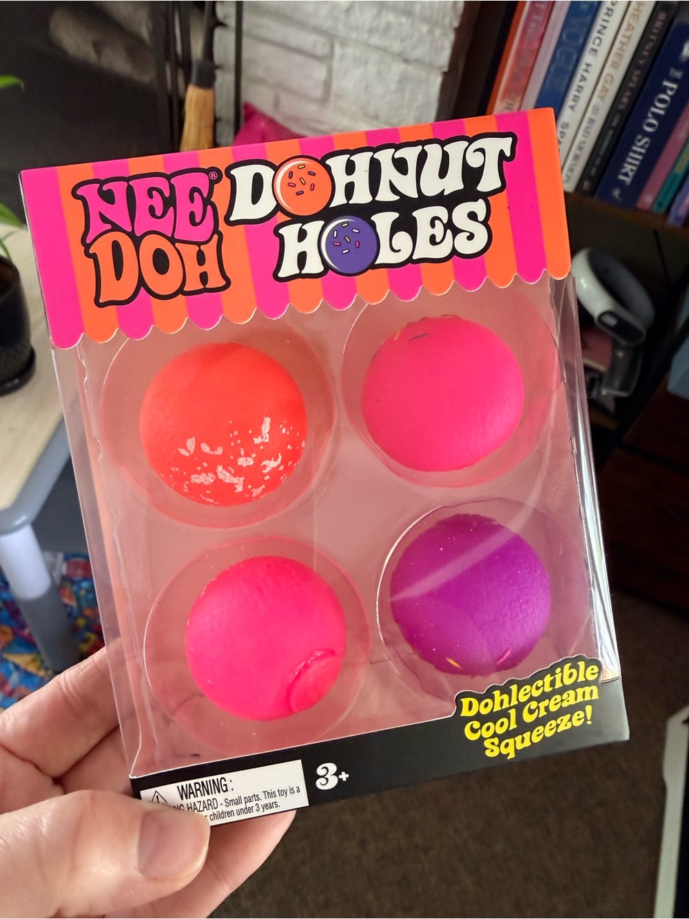 Schylling NeeDoh Donut Holes 4 pack Stress Balls - Pink, Orange & Purple